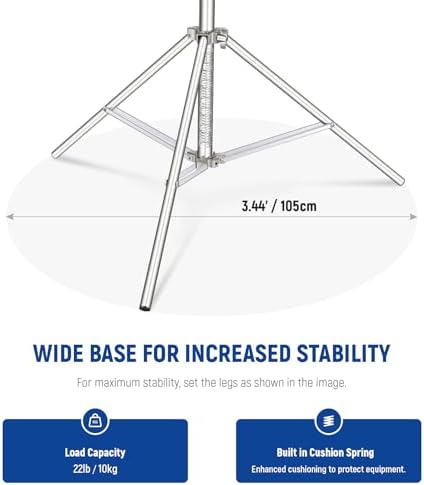 NEEWER 2Pcs 9.2ft Stainless Steel Light Stands, Spring Cushioned Heavy Duty Photography Tripod Stand with 1/4"-3/8" Adapter for Strobe Video Ring Light Monolight Softbox, 22lb Max Load, ST-280SS