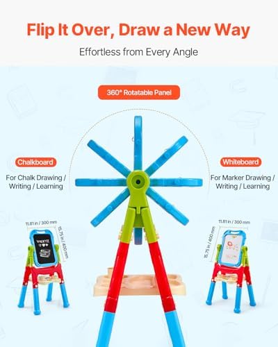 VEVOR Art Easel, 2-in-1 Double-Sided Art Painting Board with Magnetic Whiteboard & Chalkboard, Adjustable Standing Rotatable Detachable Writing & Drawing Board with Painting Accessories for Home