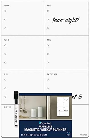 Quartet Magnetic Weekly Planner Dry Erase Board, 11" x 17", Small White Board for Fridge, Home School Supplies or Home Office Decor, Frameless, Includes 1 Dry Erase Marker (63540)