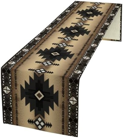Aztec Table Runner, Southwestern Ethnic Geometric Triditional Table Runner Table Setting Decor for Kitchen Garden Farmhouse Party Holiday Dinner Home, 13x36 in