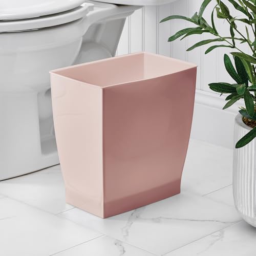 iDesign Small Plastic Bathroom Trash Can, Slim Rectangle Garbage Bin, Pink