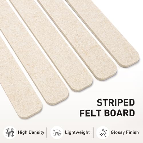 HAUTOCO Felt Bulletin Strips 5 Pack, 13" x 2" Self Adhesive Pin Board with 20 Push Pins, Peel and Stick Memo Board for Photos, Notes & Wall Decor, Dorm Room, Bedroom, Office, Oatmeal