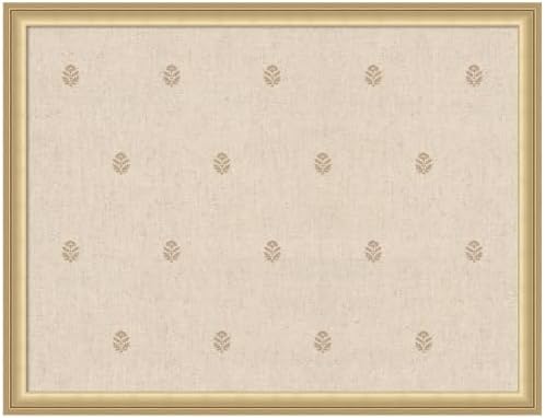 Kate and Laurel Framed Fabric Pinboard 26 x 20, Beige Botanical Block Print Printed Linen Classic Bulletin Board for Use as a Vision Board or Wall Organization, Florence Gold Frame