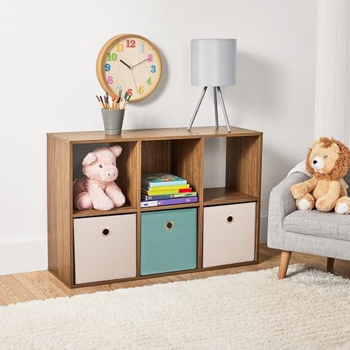 Warm Walnut 6-Cube Storage Organizer Bookcase, Vertical & Horizontal Freestanding Cube Shelving Unit, Open & Closed Back Cubby Compatible with Fabric Bins