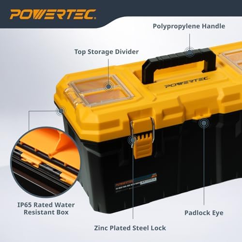 POWERTEC PRO 22-Inch Tool Box with Trays - Lockable, Metal Latch, Organizer, Portable Storage for Tools, Small or Mid-Sized Parts (72363V)