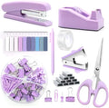 Office Supplies,Purple Desk Accessories,Stapler and Tape Dispenser Set for Women with Stapler,Tape Dispenser,Staple Remover,Staples,Clips,Scissors and Tabs,Gift for Student,Teacher,Coworkers,Business