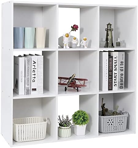 9 Cube Storage Shelf Organizer, Wood Bookshelf Organization Unit, Cube Shelves for Home Office Bedroom Living Room, White