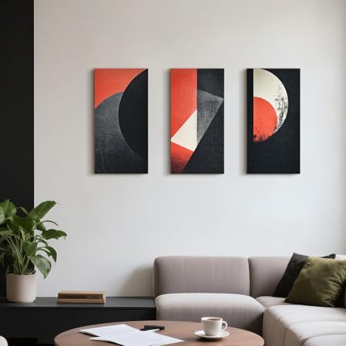 UMIACOUSTICS 3 Pcs 0.7Inch Thick Art Acoustic Panels,Decorative Acoustical Wall Panels, Sound Absorbing Art Panels for Home, Office, Hotel, Vermilion-Trace