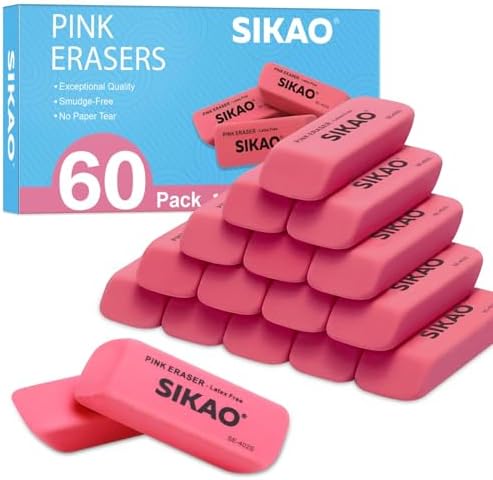 Pink Erasers, 60 Pack Pencil Erasers