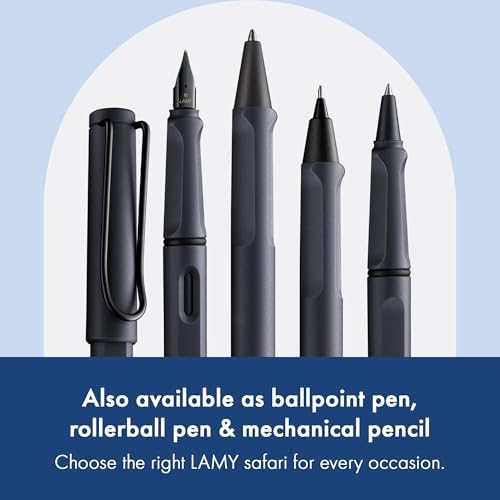 LAMY safari steel black - Fountain Pen with ergonomic grip & polished steel nib in size B - ideal for any Writing & Calligraphy - including LAMY T 10 blue cartridge - Right-Handed