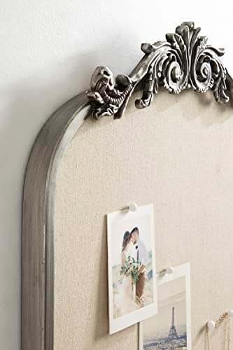 Kate and Laurel Arendahl Arch Pinboard; Silver; 19 x 31; Framed Arched Ornate Vintage Pinboard for Unique Display; Organization; and Decor Options