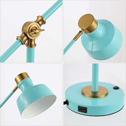 JONATHAN Y Allegra Metal Task Desk Lamp USB Port 18.5", Cyan/Brass Gold