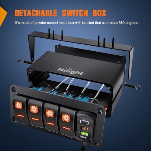 Nilight 4 Gang Rocker Switch Box 12V SPST ON Off Orange LED Waterproof