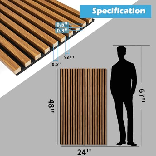 Art3d 48 x 24 Inch 3D Fluted Soundproof Wood Slat Wall Panel, 2-Pack, Teak