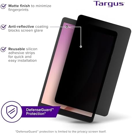 Targus 4Vu Privacy Screen for Lenovo Tab M8 (4th Gen), 2-Way Portrait, 30° Viewing Angle, Blue Light Filter, DefenseGuard, Anti-Glare, Data Security in Public, Easy Install – AST128GLZ