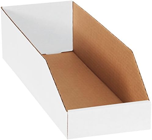 Top Pack Supply Open Top Bin Boxes, 6" x 18" x 4 1/2", White (Pack of 50)