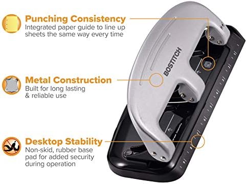 Bostitch Office EZ Squeeze 3-Hole Punch, 20 Sheet Capacity, Reduced Effort, No Jam Technology, Silver