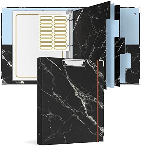 Rouidr 3 Ring Binder with clipboard, 1 inch 8.5 x 11 in Letter Size View Binders Organizer with Dividers Tabs & Clear Sleeves, School Supplies, Office Supplies, Black Textured Marble