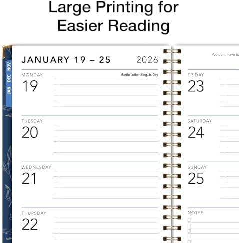 LARGE PRINT HARDCOVER 2026 Planner, 8.5"x11": 14 Months (November 2025 - December 2026), Daily Weekly Monthly Planner, Yearly Agenda, Bookmark, Pocket Folder and Sticky Note Set (Blueberry Vines)