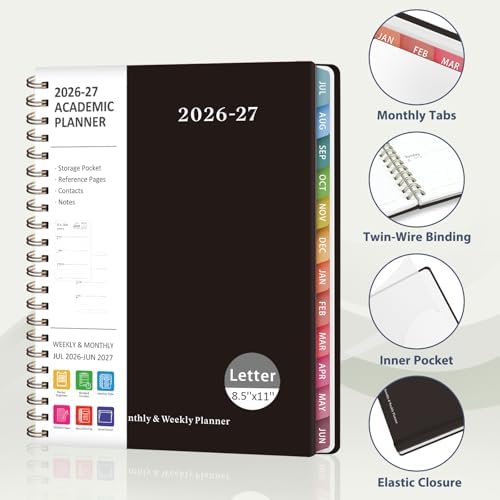 Planner 2026-2027, Weekly and Monthly Calendar Planner, JUL 2026 - JUN 2027