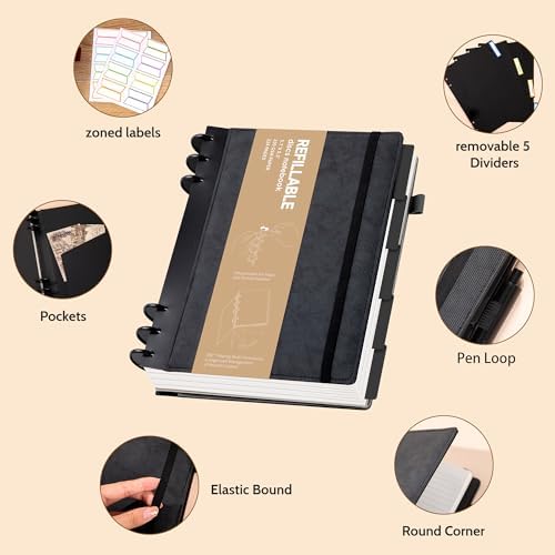 Yoment Leather Notebooks for Work Refillable 224 Page Lined Journal for Men