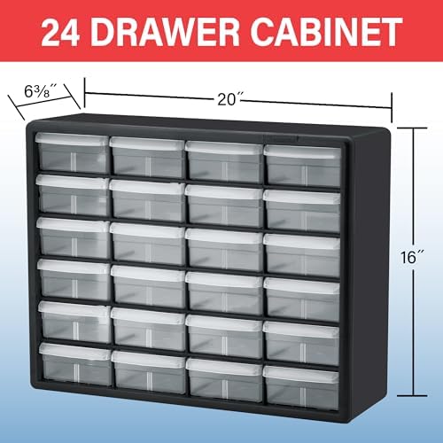 Akro-Mils 24-Drawer Plastic Storage Cabinet, 20" W x 6" D x 16" H, Black