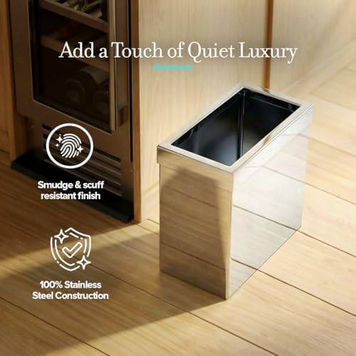 Gatco Small Bathroom Trash Can with Lid, Rectangle 3 Gallon Stainless Steel Wastebasket, Under Sink, Chrome, for Bathroom, Bedroom, Office (1916)