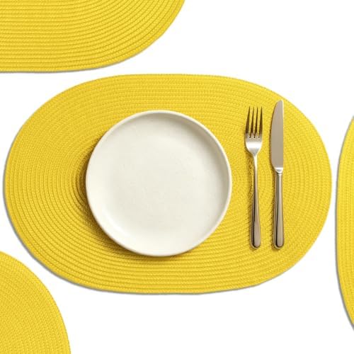 AHHFSMEI Placemats Set of 8 for Dining Table Washable Woven Vinyl Non-Slip 18x12 inches Placemat Heat-Resistant Durable Table Mats for Dining Table Easy to Clean (Yellow, 8)