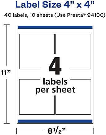 Avery Glossy White Square Labels, Sure Feed Technology, 4" x 4", 40 Glossy White Labels, Permanent Adhesive, Laser/Inkjet Printable