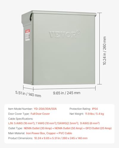 VEVOR Temporary Power Outlet Panel, Weatherproof RV Electrical Breaker Box with 20/30/50 Amp Receptacle Installed, Prewired Circuit NEMA 14-50R/NEMA TT-30R / 20A GFCI for RV Camper Trailer Motorhome