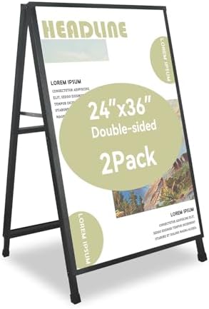24x 36 Inch A Frame Sign Heavy Duty Sandwich Board Double-Sided Pavement Sign Folding Sign Holder Outdoor for Businesses Store Signs (Frame only),2PACK