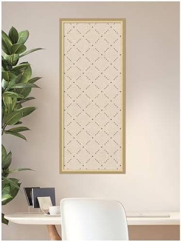 Kate and Laurel Framed Fabric Pinboard 18 x 42, Green Lattice Pattern Printed Linen Classic Bulletin Board for Use as a Vision Board or Wall Organization, Florence Gold Frame