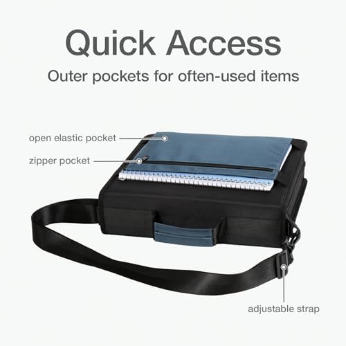 Oxford Zipper Binder with Pockets, 3 Inch Round Rings, Handle and Removable Shoulder Strap, 5-Tab Expanding File, Black & Navy (1006343)