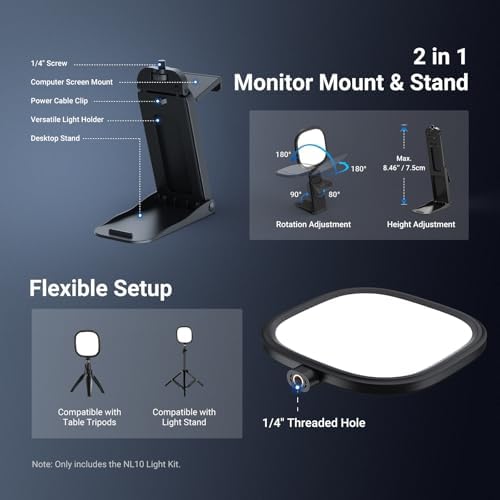 NEEWER BASICS 2Pcs 5" 10W LED Streaming Light, Bi Color Edge Lit Full Screen CRI95 USB Lamp with Multifunction Desk Stand, Monitor Laptop Computer Webcam Video Conference Zoom Recording Lighting, NL10