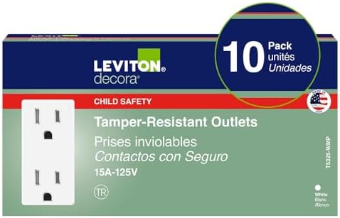 Leviton 15 Amp Decora Tamper-Resistant Duplex Electrical Wall Outlet, 10 Pack, T5325-WMP, White