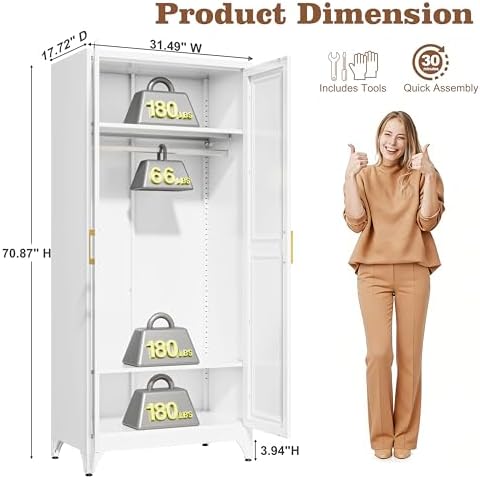 71" White Armoire Wardrobe Closet with Full Mirror