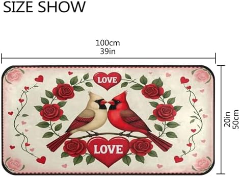 Aslsiy Lovely Bird Flower Heart Garland (2) Kitchen Rug Kitchen Mats Valentines Floor Comfort Welcome Washable Non Slip Area Rug for Home Decor 39" X 20"