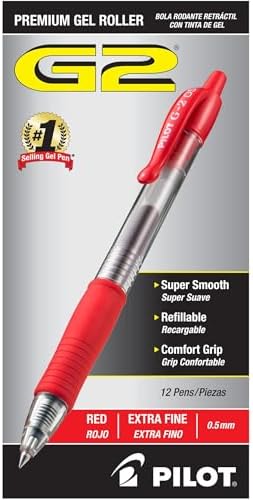 PILOT G2 Premium Retractable Rolling Ball Red Gel Pens, 0.5mm, 12-Pack