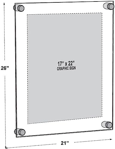 Azar Displays 105528 Floating Acrylic Wall Frame with Silver Stand Off Caps: 17" X 22" Graphic Size. Overall Frame Size: 21" X 26", Clear