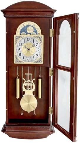 Bulova Litchfield Large Regulator Wall Clock, Model C4332 | Classic Pendulum Design | Harmonic Hourly Chime | Brown Cherry Finish