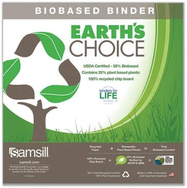 Samsill Plant-Based 3 Inch Durable D-Ring, View Binder, Eco-Friendly, USDA Certified Biobased, White, Pack of 1