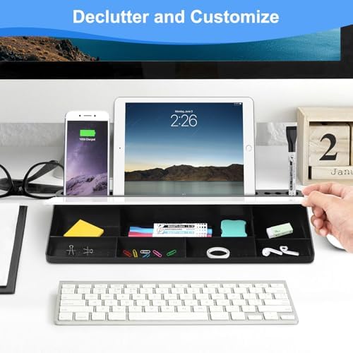 Desktop Glass Whiteboard with Storage, Desk Dry Erase White Board Stand