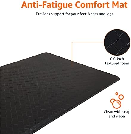 Amazon Basics Anti-Fatigue Standing Mat, Non-Slip, Cushioned Comfort Mat for Home, Office and Kitchen, 20" x 36" x 0.6", Black, 1-Pack