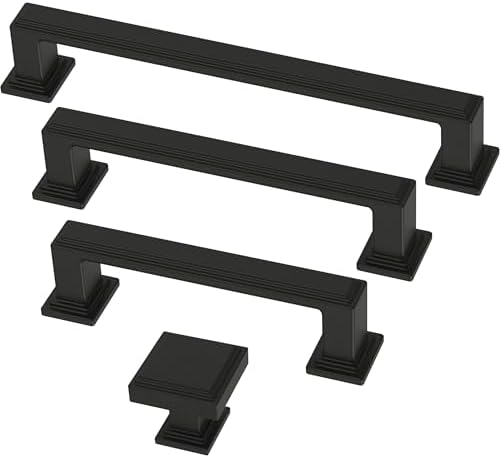 Franklin Brass 10 Pack Matte Black Cabinet Handles 5-1/16 inch (128mm) Kitchen Cabinet Handles and Drawer Pulls for Cupboards and Dressers | Stepped