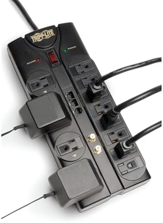 Eaton Tripp Lite TLP1208SAT Home Theater Surge Protector Power Strip,12 Outlets,Flat Plug 8ft Extension Cord,2880 Joules Coax,RJ11 & RJ45 Port for Phone,TV,WiFi Router& Ethernet Protection,(Pack of 6)