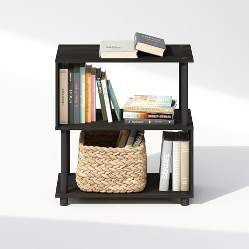 Furinno Reed 3-Tier Geometric Book Shelf with Open Shelf, Espresso