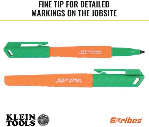 KLEIN TOOLS 861914 Skribes Fine Tip Permanent Markers, Assorted Colors, Hard Hat Clip, Multi-Surface Jobsite Marker for Wet, Dry and Oily Surfaces, 4-Pack