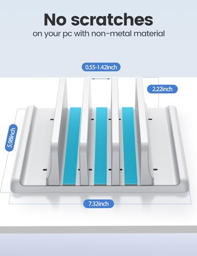 Vaydeer 3-Slot Vertical Laptop Stand Made of Premium ABS Plastics 5 in 1 Design Space-Saving Adjustable Desk Organizer for All MacBook/Chromebook/Surface (White)