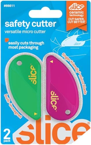 Slice Micro Safety Cutter | Safe Ceramic Box Cutter Lasting 11x Longer than Metal | Keychain Box Opener | Combo Pack | Vivid Green + Fuchsia