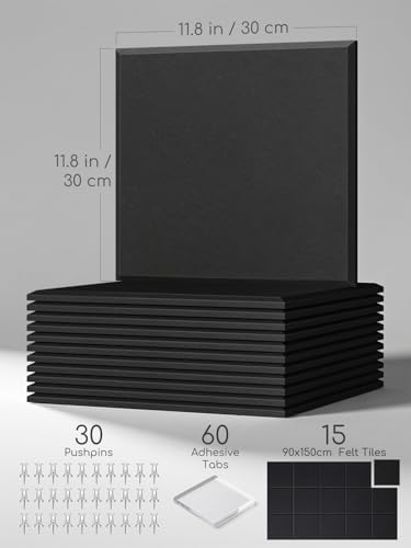 Thick Felt Pin Board Tiles 15 Pack, 11.8x11.8 Bulletin Board for Wall